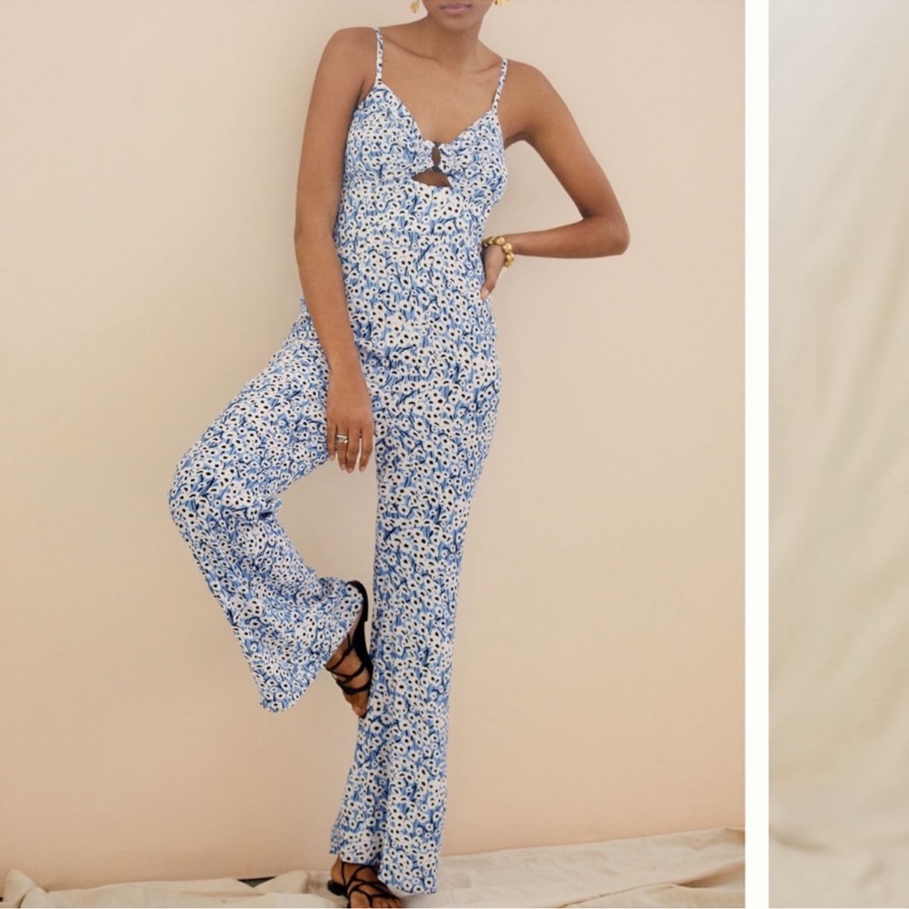 NWT Anthropologie Ditsy Hutch Floral Cutout Wide Leg Jumpsuit - Blue